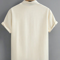 Summer Men's Breathable Casual Stand Collar Shirt Solid Color saveolyf T-Shirt.