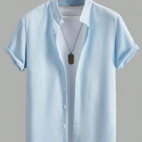 Summer Men's Breathable Casual Stand Collar Shirt Solid Color saveolyf T-Shirt.