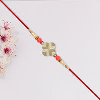 Rakhi With Multicolor Beads  Silver Accents On Red Thread saveolyf Fashion.