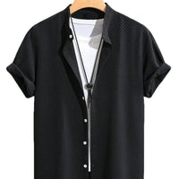 Summer Men's Breathable Casual Stand Collar Shirt Solid Color saveolyf T-Shirt.