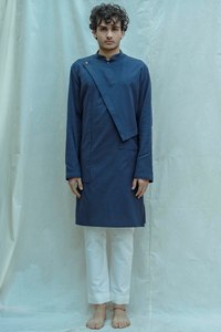 Cotton X Linen Royal Blue Overlap Kurta saveolyf Kurta.
