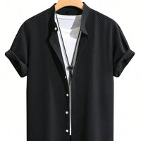 Summer Men's Breathable Casual Stand Collar Shirt Solid Color saveolyf T-Shirt.