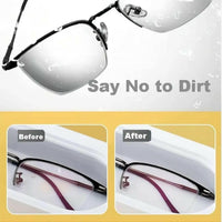 Mini Ultrasonic Jewelry Cleaner Machine showing clean eyeglasses before and after ultrasonic cleaning results.