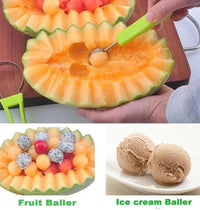 Professional 4 in 1 Watermelon Cutter Stainless Steel used for scooping fruit and ice cream balls easily.
