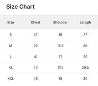 Size chart for Men's Printed Spread Collar Casual Shirt Yellow showing chest, shoulder, and length measurements for sizes S to XXL.