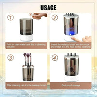 Make Up Brush Cleaner Electric Brush Cleaner USB Rechargeable deep cleaning device shown in step-by-step usage process