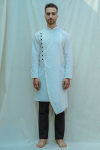 Cotton X Linen White Overlapped Kurta Set saveolyf Kurta Set.