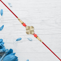 Rakhi With Multicolor Beads  Silver Accents On Red Thread saveolyf Fashion.