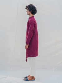 Cotton X Linen Wine Kurta with Pant Set saveolyf kurta set.