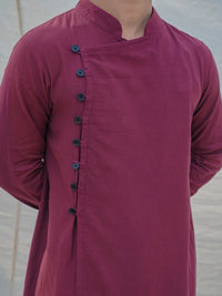 Cotton X Linen Wine Kurta with Pant Set saveolyf kurta set.