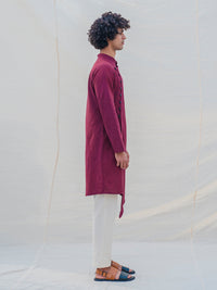 Cotton X Linen Wine Kurta with Pant Set saveolyf kurta set.