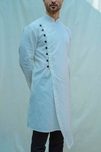 Cotton X Linen White Overlapped Kurta Set saveolyf Kurta Set.