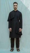 Cotton X Linen Cape Style Black Kurta saveolyf Kurta.