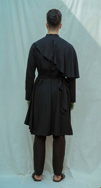 Cotton X Linen Cape Style Black Kurta saveolyf Kurta.