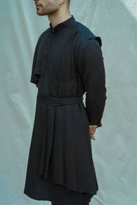 Cotton X Linen Cape Style Black Kurta saveolyf Kurta.
