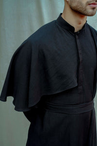 Cotton X Linen Cape Style Black Kurta saveolyf Kurta.