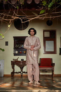 Nouveau- Embroidered Kurta set in Champagne color saveolyf KURTA SET.