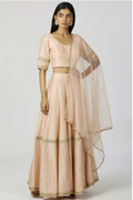 Chanderi Silk Lehenga Set in Peach saveolyf Lehenga Set.