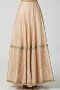 Chanderi Silk Lehenga Set in Peach saveolyf Lehenga Set.