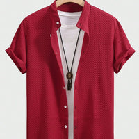 Summer Men's Breathable Casual Stand Collar Shirt Solid Color saveolyf T-Shirt.