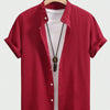 Summer Men's Breathable Casual Stand Collar Shirt Solid Color saveolyf T-Shirt.